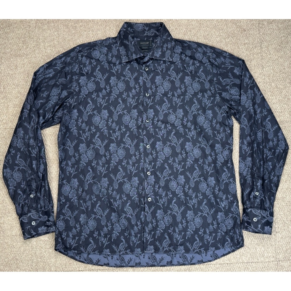 Duchamp London Tailored Fit‎ Men's Long Sleeve Floral Pattern Shirt Size 17.5